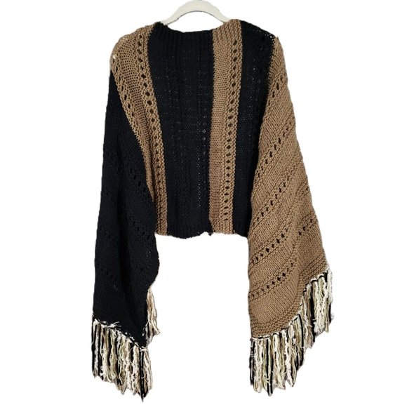 NEW Black Brown Colorblock Hand Knitted Shawl Scarf Wrap Boho Hippie Handmade - Picture 1 of 9